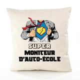 Housse de Coussin Premium Super Moniteur D'AUTO-ÉCOLE - Coton Canvas Fairtrade Beige Idée Cadeau Décoration Canapé