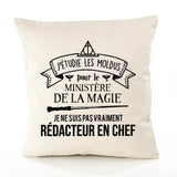 Housse de Coussin Premium rédacteur en Chef Ministère Magie Homme - Coton Canvas Fairtrade Beige Idée Cadeau Décoration Canapé