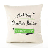 Housse de Coussin Premium Chauffeur Routier Meilleure Temps Femme - Coton Canvas Fairtrade Beige Idée Cadeau Décoration Canapé
