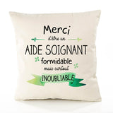 Housse de Coussin Premium Merci Aide Soignant Inoubliable - Coton Canvas Fairtrade Beige Idée Cadeau Décoration Canapé
