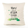 Housse de Coussin Premium Merci Atsem Inoubliable Femme - Coton Canvas Fairtrade Beige Idée Cadeau Décoration Canapé