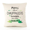 Housse de Coussin Premium Merci Chauffagiste Inoubliable - Coton Canvas Fairtrade Beige Idée Cadeau Décoration Canapé