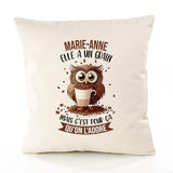 Housse de Coussin Premium Marie-Anne Chouette Grain - Coton Canvas Fairtrade Beige Idée Cadeau Décoration Canapé