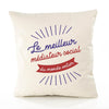 Housse de Coussin Premium médiateur Social Meilleur Monde - Coton Canvas Fairtrade Beige Idée Cadeau Décoration Canapé