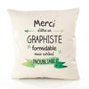 Housse de Coussin Premium Merci Graphiste Inoubliable - Coton Canvas Fairtrade Beige Idée Cadeau Décoration Canapé