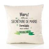 Housse de Coussin Premium Merci Secrétaire de Mairie Inoubliable Femme - Coton Canvas Fairtrade Beige Idée Cadeau Décoration Canapé