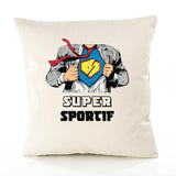Housse de Coussin Premium Super Sportif - Coton Canvas Fairtrade Beige Idée Cadeau Décoration Canapé