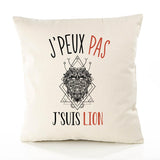 Housse de Coussin Premium Signe Lion Version Blanc - Coton Canvas Fairtrade Beige Idée Cadeau Décoration Canapé