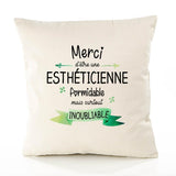 Housse de Coussin Premium Merci Esthéticienne Inoubliable Femme - Coton Canvas Fairtrade Beige Idée Cadeau Décoration Canapé