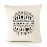 Housse de Coussin Premium CLÉMENCE Déesse légende Noire - Coton Canvas Fairtrade Beige Idée Cadeau Décoration Canapé