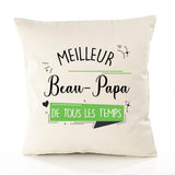 Housse de Coussin Premium Meilleur Beau-Papa de Tous Les Temps 2 - Coton Canvas Fairtrade Beige Idée Cadeau Décoration Canapé