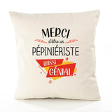 Housse de Coussin Premium Merci Pépiniériste Génial - Coton Canvas Fairtrade Beige Idée Cadeau Décoration Canapé