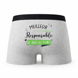 Caleçon Meilleur Responsable de Tous Les Temps - Humour Boxer Gris Idée Cadeau