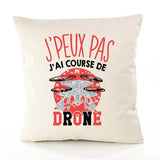Housse de Coussin Premium Course de Drone Version Blanc - Coton Canvas Fairtrade Beige Idée Cadeau Décoration Canapé