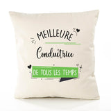 Housse de Coussin Premium Conductrice Meilleure Temps Femme - Coton Canvas Fairtrade Beige Idée Cadeau Décoration Canapé