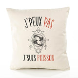 Housse de Coussin Premium Signe Poisson Version Blanc - Coton Canvas Fairtrade Beige Idée Cadeau Décoration Canapé