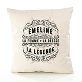 Housse de Coussin Premium ÉMELINE Déesse légende Noire - Coton Canvas Fairtrade Beige Idée Cadeau Décoration Canapé