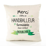 Housse de Coussin Premium Merci Handballeur Inoubliable - Coton Canvas Fairtrade Beige Idée Cadeau Décoration Canapé