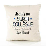 Housse de Coussin Premium Jean-Pascal Un Super Collègue - Coton Canvas Fairtrade Beige Idée Cadeau Décoration Canapé 40x40