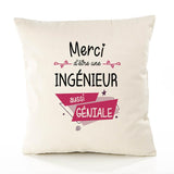 Housse de Coussin Premium Merci Ingénieur Géniale - Coton Canvas Fairtrade Beige Idée Cadeau Décoration Canapé