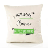 Housse de Coussin Premium Plongeuse Meilleure Temps Femme - Coton Canvas Fairtrade Beige Idée Cadeau Décoration Canapé