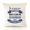 Housse de Coussin Premium Je ne suis Pas superhomme mais Je suis Entraîneur Donc C'est Presque pareil - Coton Canvas Fairtrade Beige Idée Cadeau Décoration Canapé 40x40