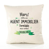 Housse de Coussin Premium Merci Agent Immobilier Inoubliable Femme - Coton Canvas Fairtrade Beige Idée Cadeau Décoration Canapé