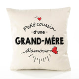 Housse de Coussin Premium Grand-Mere d'amour - Coton Canvas Fairtrade Beige Idée Cadeau Décoration Canapé 40x40