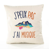 Housse de Coussin Premium Musique Version Blanc - Coton Canvas Fairtrade Beige Idée Cadeau Décoration Canapé
