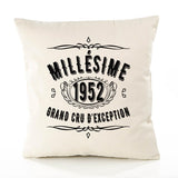 Housse de Coussin Premium 1952 Millésime Grand cru - Coton Canvas Fairtrade Beige Idée Cadeau Décoration Canapé