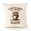Housse de Coussin Premium La Cheffe de Chantier Chouette Grain - Coton Canvas Fairtrade Beige Idée Cadeau Décoration Canapé 40x40