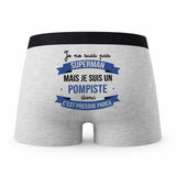 Caleçon Je ne suis Pas Super-héros mais Je suis Pompiste - Humour Boxer Gris Cadeau