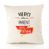 Housse de Coussin Premium Merci Parent Génial - Coton Canvas Fairtrade Beige Idée Cadeau Décoration Canapé