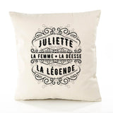 Housse de Coussin Premium Juliette Déesse légende Noire - Coton Canvas Fairtrade Beige Idée Cadeau Décoration Canapé 40x40