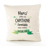 Housse de Coussin Premium Merci Capitaine Inoubliable Femme - Coton Canvas Fairtrade Beige Idée Cadeau Décoration Canapé