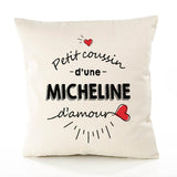 Housse de Coussin Premium Micheline d'amour - Coton Canvas Fairtrade Beige Idée Cadeau Décoration Canapé 40x40