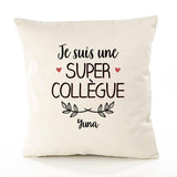 Housse de Coussin Premium Yuna Une Super Collègue - Coton Canvas Fairtrade Beige Idée Cadeau Décoration Canapé