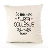 Housse de Coussin Premium Tasnîm Une Super Collègue - Coton Canvas Fairtrade Beige Idée Cadeau Décoration Canapé