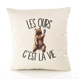 Housse de Coussin Premium Ours - Coton Canvas Fairtrade Beige Idée Cadeau Décoration Canapé