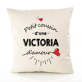 Housse de Coussin Premium Victoria d'amour - Coton Canvas Fairtrade Beige Idée Cadeau Décoration Canapé 40x40