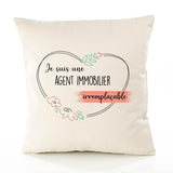 Housse de Coussin Premium Agent Immobilier irremplaçable - Coton Canvas Fairtrade Beige Idée Cadeau Décoration Canapé
