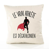 Housse de Coussin Premium décathlonien Version Blanc - Coton Canvas Fairtrade Beige Idée Cadeau Décoration Canapé