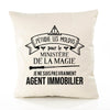 Housse de Coussin Premium Agent Immobilier Grand cru - Coton Canvas Fairtrade Beige Idée Cadeau Décoration Canapé