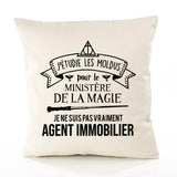 Housse de Coussin Premium Agent Immobilier Grand cru - Coton Canvas Fairtrade Beige Idée Cadeau Décoration Canapé