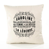Housse de Coussin Premium Caroline Déesse légende Noire - Coton Canvas Fairtrade Beige Idée Cadeau Décoration Canapé