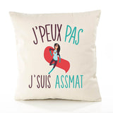 Housse de Coussin Premium Assistante Maternelle Version Blanc - Coton Canvas Fairtrade Beige Idée Cadeau Décoration Canapé