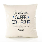 Housse de Coussin Premium Amine Un Super Collègue - Coton Canvas Fairtrade Beige Idée Cadeau Décoration Canapé