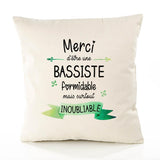 Housse de Coussin Premium Merci Bassiste Inoubliable Femme - Coton Canvas Fairtrade Beige Idée Cadeau Décoration Canapé