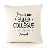 Housse de Coussin Premium Arnaud Un Super Collègue - Coton Canvas Fairtrade Beige Idée Cadeau Décoration Canapé