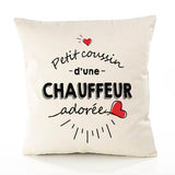 Housse de Coussin Premium Chauffeur d'amour - Coton Canvas Fairtrade Beige Idée Cadeau Décoration Canapé 40x40